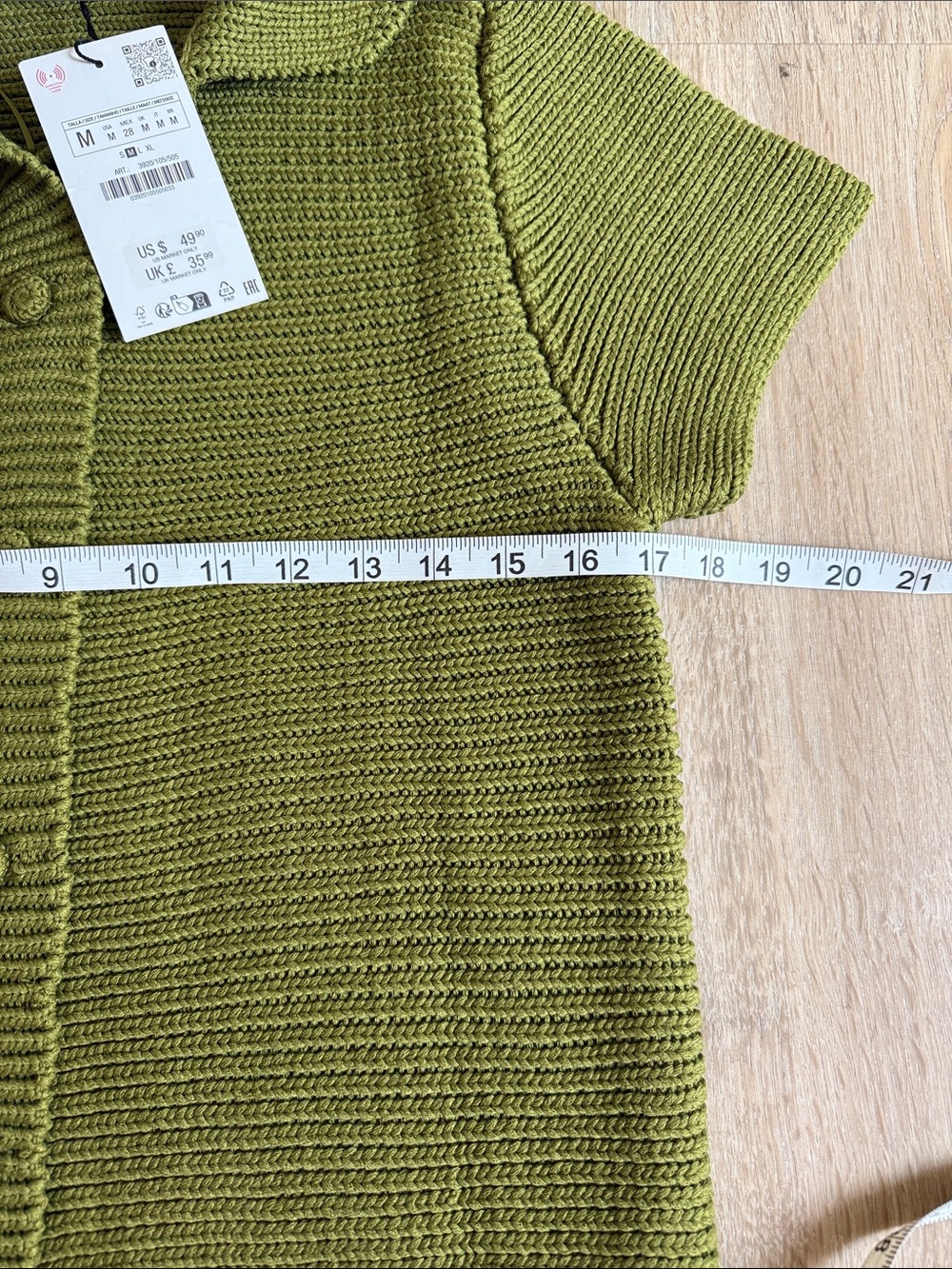 Zara Olive Short-Sleeve Button-Down Knit Top - Picture 3 of 7